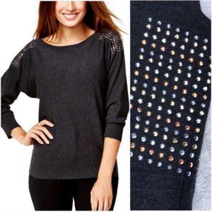 Black Studded Shoulder Sweater 
